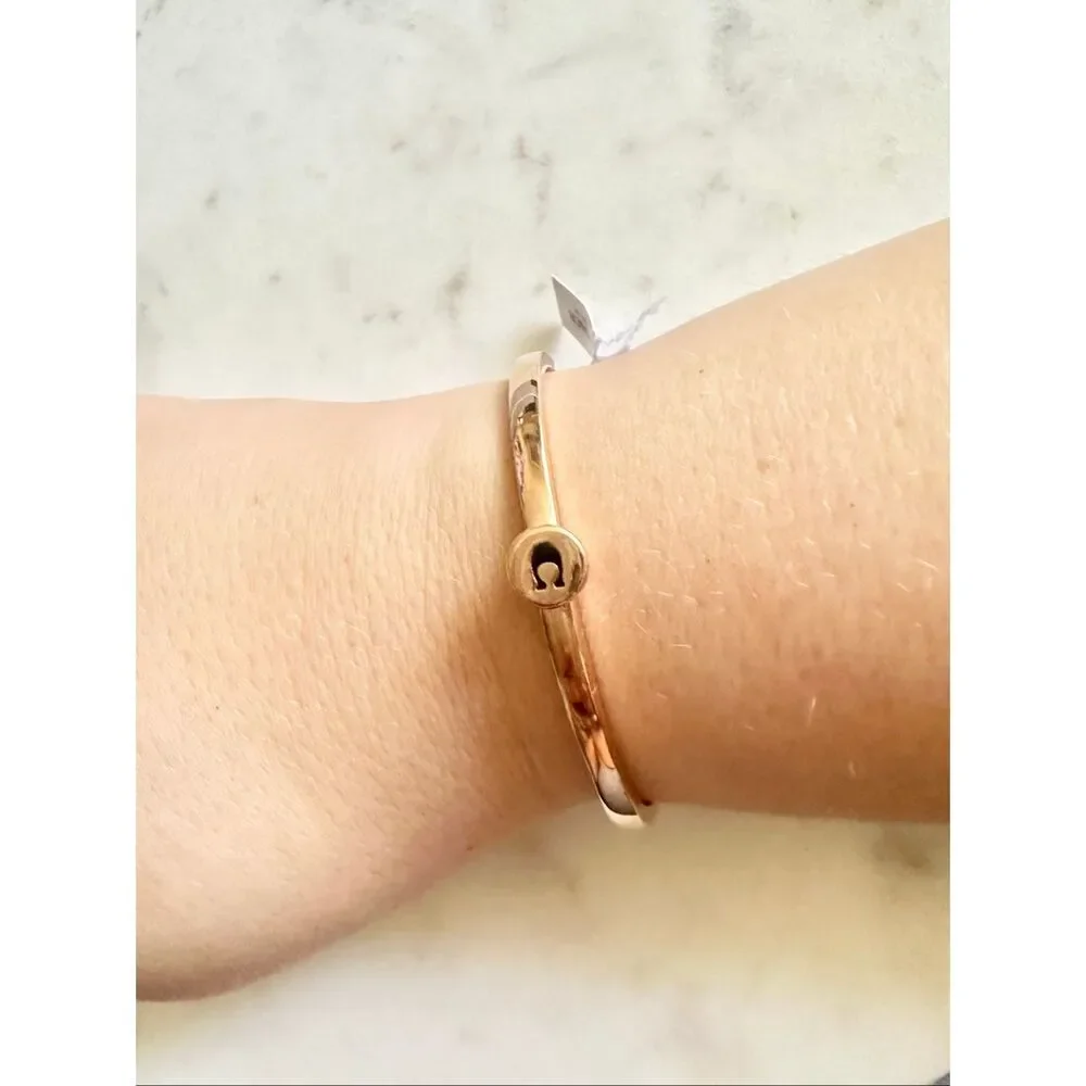 Coach Signature Hinged Bangle Bracelet Gold Black C Logo NWT - Picture 7 of 8